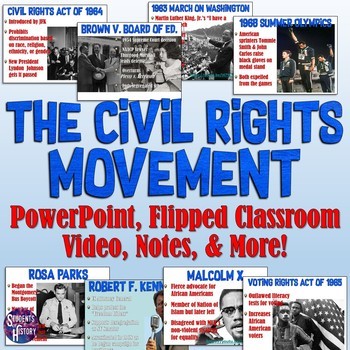 Preview of Civil Rights Movement PowerPoint: People, Map, Events, Notes, Video & Activities