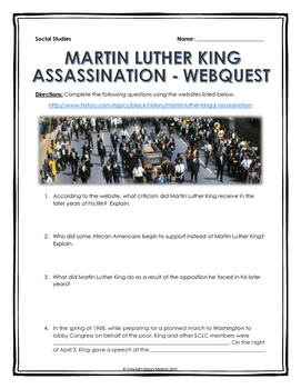 Preview of Civil Rights - Martin Luther King Jr. Assassination - Webquest with Key