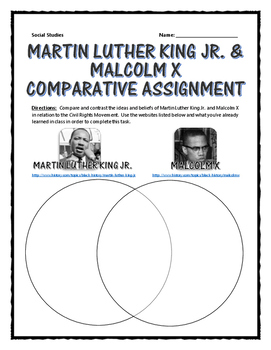 Preview of Civil Rights - Martin Luther King and Malcolm X Comparative Venn Diagram