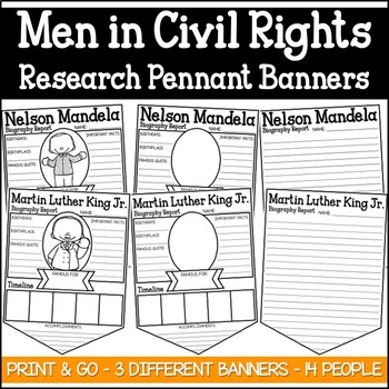Preview of Male Civil Rights Leaders Research Pennant Banner Project Black History Month