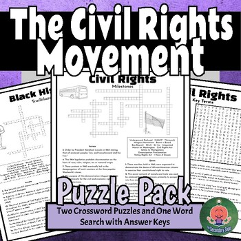 Preview of Civil Rights Movement Black History Crossword Puzzle and Word Search Pack