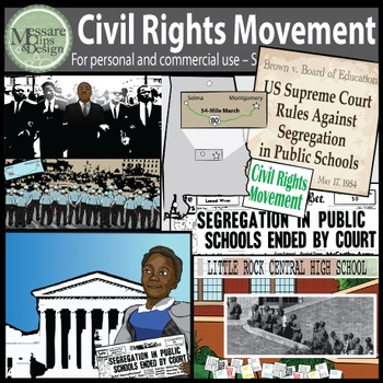 Preview of Civil Rights Movement Clip Art with MLK Jr, Malcolm X {Messare Clips and Design}