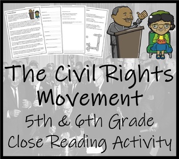 Preview of Civil Rights Movement Close Reading Comprehension Activity | 5th & 6th Grade