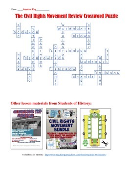 Civil Rights Movement Crossword Puzzle by Students of History TpT