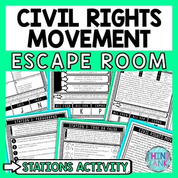 Preview of Civil Rights Movement Escape Room Stations - Reading Comprehension Activity