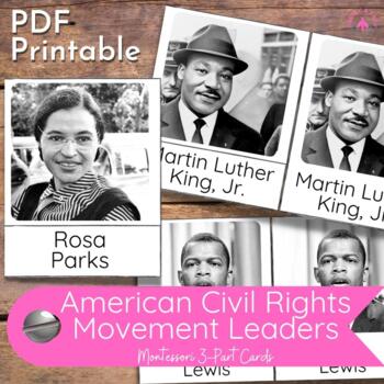 Preview of Civil Rights Movement Leaders Montessori Culture 3 Part Card Black History Month