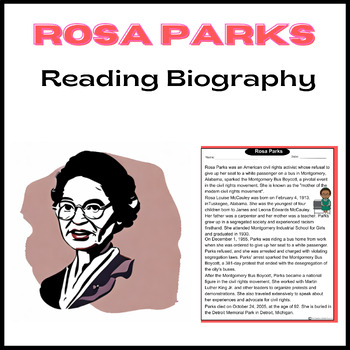 Preview of Civil Rights Leaders Rosa Parks Reading Biography Women's Black History Month