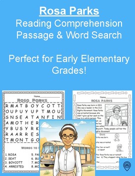 Preview of Black History Month: Rosa Parks Reading Comprehension, Quiz and Word Search