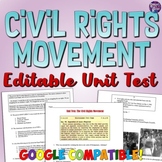 Civil Rights Movement Unit Test for US History: Editable Q