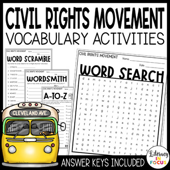 Preview of Civil Rights Movement Vocabulary Activities | Martin Luther King Jr | MLK Day 