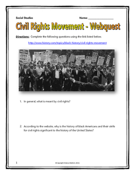 Preview of Civil Rights Movement - Webquest with Teachers Key (American History)