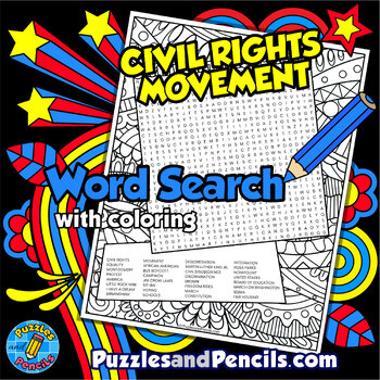 Preview of Civil Rights Movement Word Search Puzzle with Coloring | Black History Month