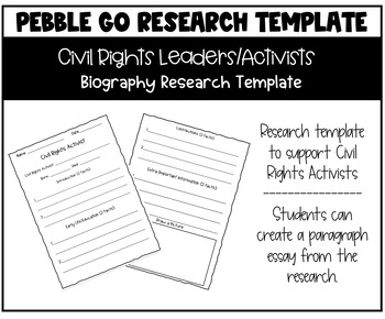 Preview of Civil Rights | Pebble Go Research Template | Biography
