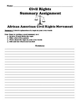 Preview of Civil Rights Summary Writing Packet (31 Total Topics)