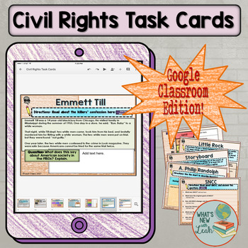 Preview of Civil Rights Task Cards for Google and One Drive Distance Learning