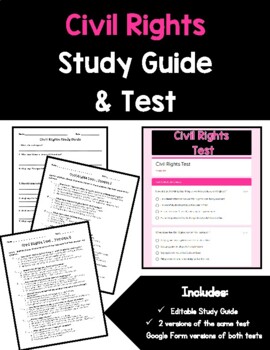 Preview of Civil Rights Study Guide and Test