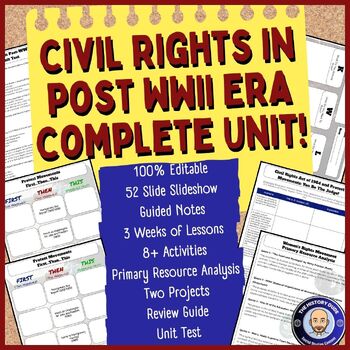 Preview of Civil Rights in Post WWII Era Complete Unit Slides, Notes, Activities, and Tests