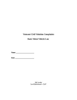 Preview of Civil Violation Complaints - Traffic Tickets, Vermont