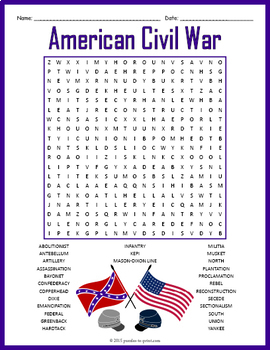 American Civil War Word Search Puzzle Worksheet Activity By Puzzles To Print