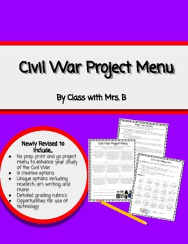 Preview of Civil War Project Menu- No prep, share and go!