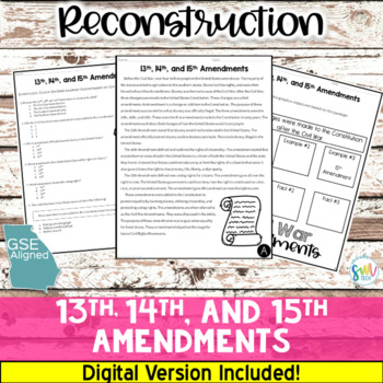 Preview of Civil War Amendments Digital Differentiated Reading | DISTANCE LEARNING (SS4H6a)