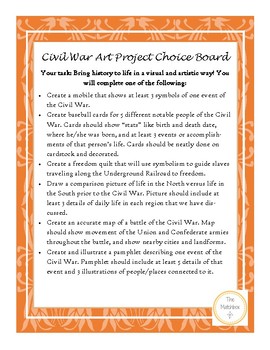 Preview of Civil War Art Project Choice Board-EDITABLE