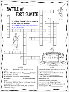 Civil War - Battle of Fort Sumter Internet Scavenger Hunt Crossword Puzzle