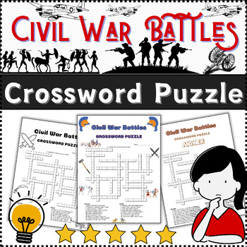 Preview of Civil War Battles Crossword Puzzle Activity Worksheet Game Color & B/W⭐No Prep⭐