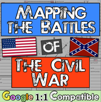 Preview of Civil War Battles PowerPoint Notes + Map Activity