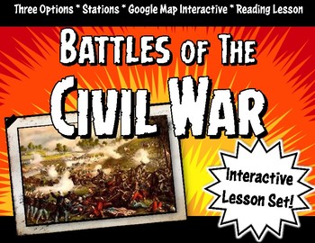 Preview of Battles of Civil War Stations & Activity Set: Digital Google Map & Worksheet