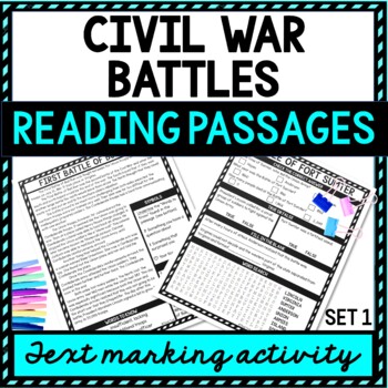 Preview of Civil War Battles Reading Passages, Questions and Text Marking + Word Search