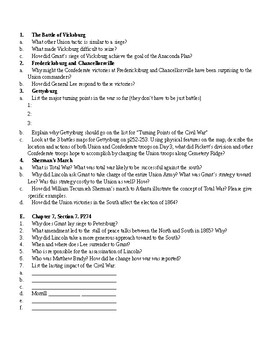Civil War Battles Worksheet for Pearson United States History text