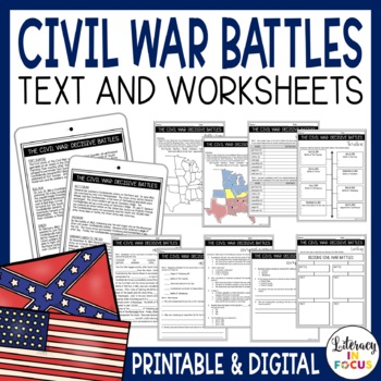 Preview of Civil War Battles Worksheets and Activities | Battle Map | Printable & Digital