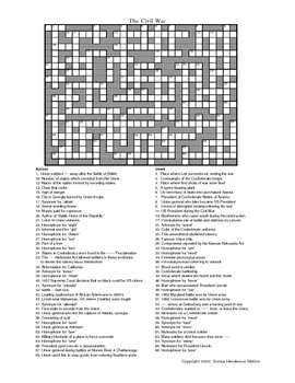 Civil War Crossword Puzzle by Donna Melton | Teachers Pay Teachers