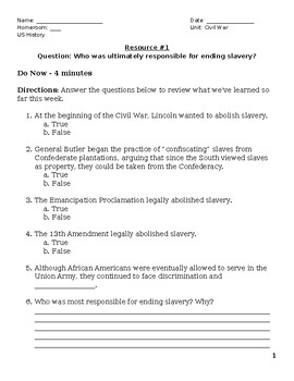 Preview of Civil War Document-Based Question Packet