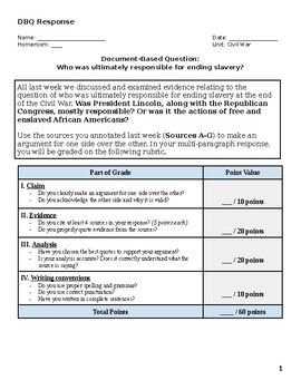 the civil war document based questions and essay answers