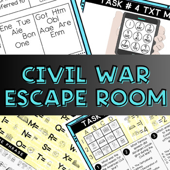 Preview of Civil War Escape Room, Civil War Escape Room for 3rd-8th Grades, Escape Room