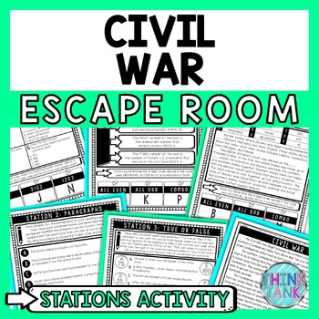 Preview of Civil War Escape Room Stations - Reading Comprehension Activity - Lincoln