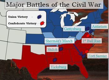 Preview of Civil War Interactive Battle Map and Worksheet w key
