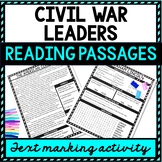 Civil War Leaders Reading Passages, Questions and Text Mar