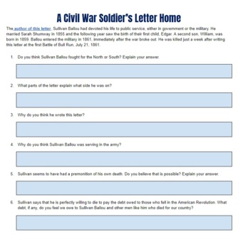 civil war letter writing assignment