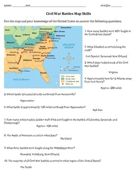 civil war battles map worksheet