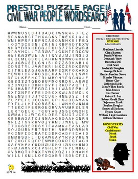 Preview of Civil War People Puzzle Page (Wordsearch and Criss-Cross / History / SUB)
