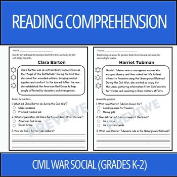 Preview of Civil War Reading Comprehension Passages and Questions (Grades K-2)
