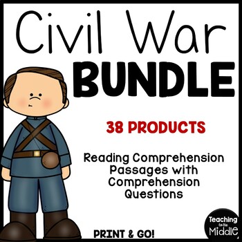 Preview of American Civil War Reading Comprehension Informational Worksheet Bundle