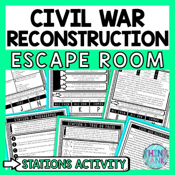 Preview of Civil War Reconstruction Escape Room Stations - Reading Comprehension Activity