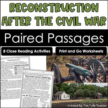 Preview of Civil War Reconstruction Reading Comprehension Paired Passages Close Reading