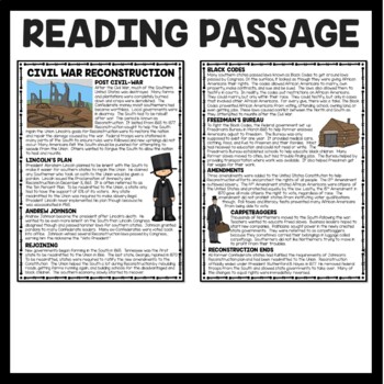 Civil War Reconstruction Reading Comprehension Worksheet Carpetbaggers
