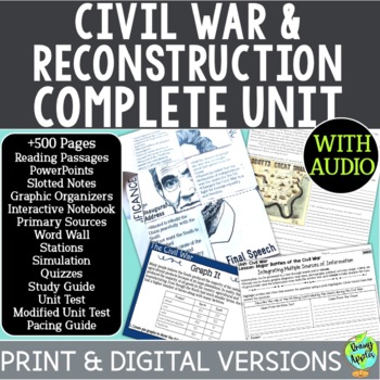 Preview of Civil War & Reconstruction Unit - Lessons - Reading Activities - PPT - Test