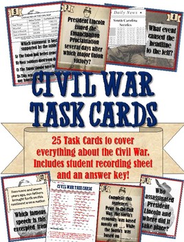 Preview of Civil War Task Cards: Battles, Generals, Maps, Project Activity